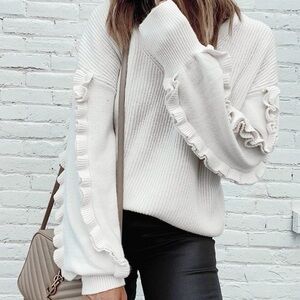 Express Cream Ruffle Sleeve Sweater